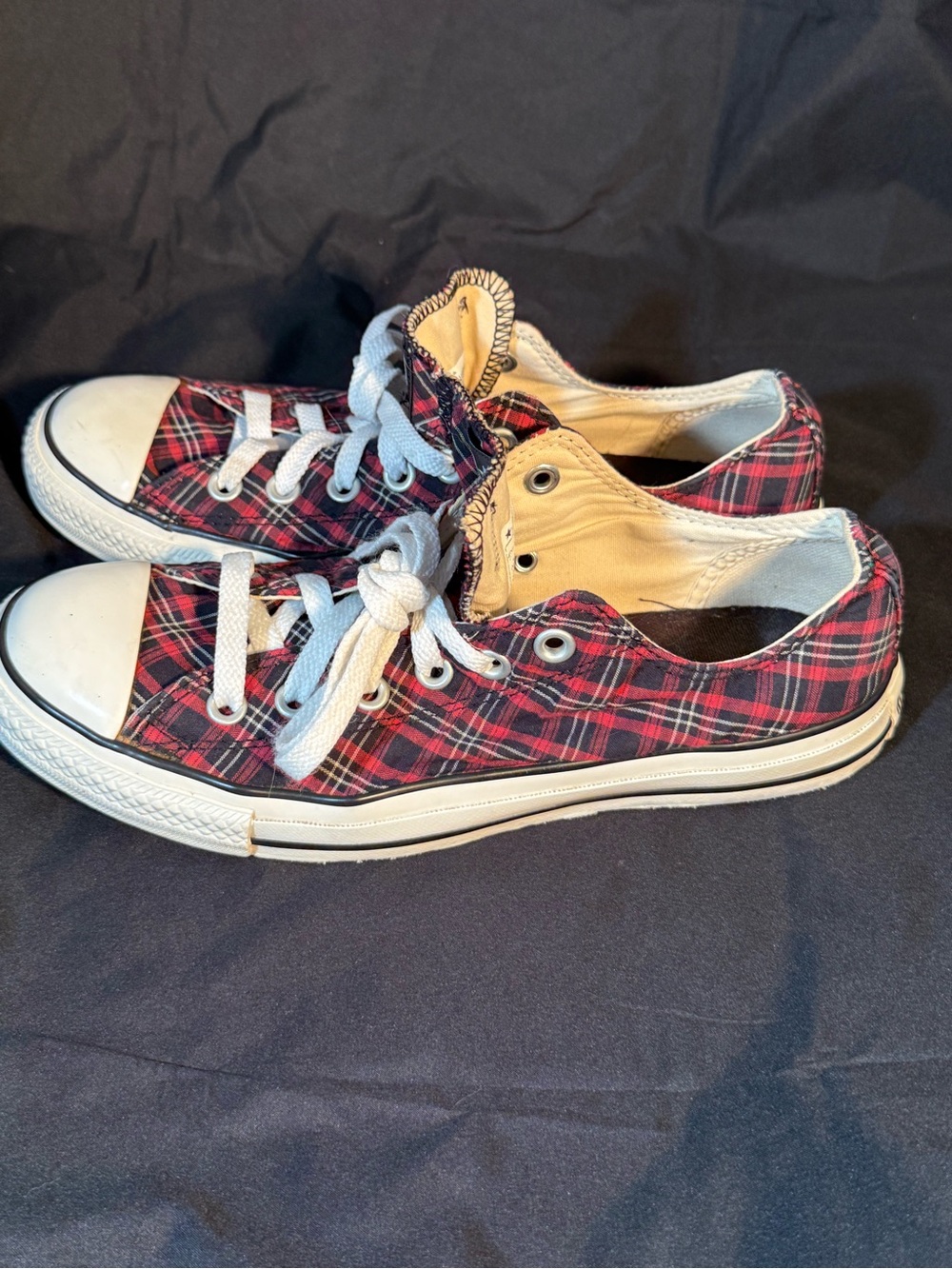 Converse Red & Black Plaid Low Top Sneakers - Picture 4 of 8